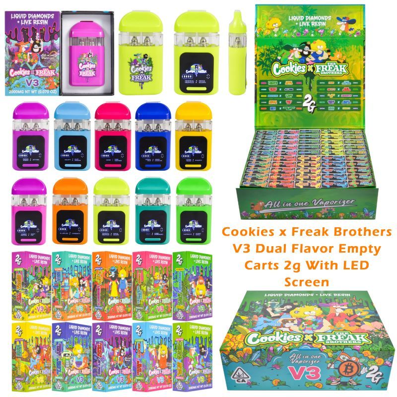 cookies x the freak brothers disposable vape V3 Dual Flavor Empty Carts 2g With LED Screen ZCOUTLET Flavor:Lime Tobacco Geek Bar Pulse X
